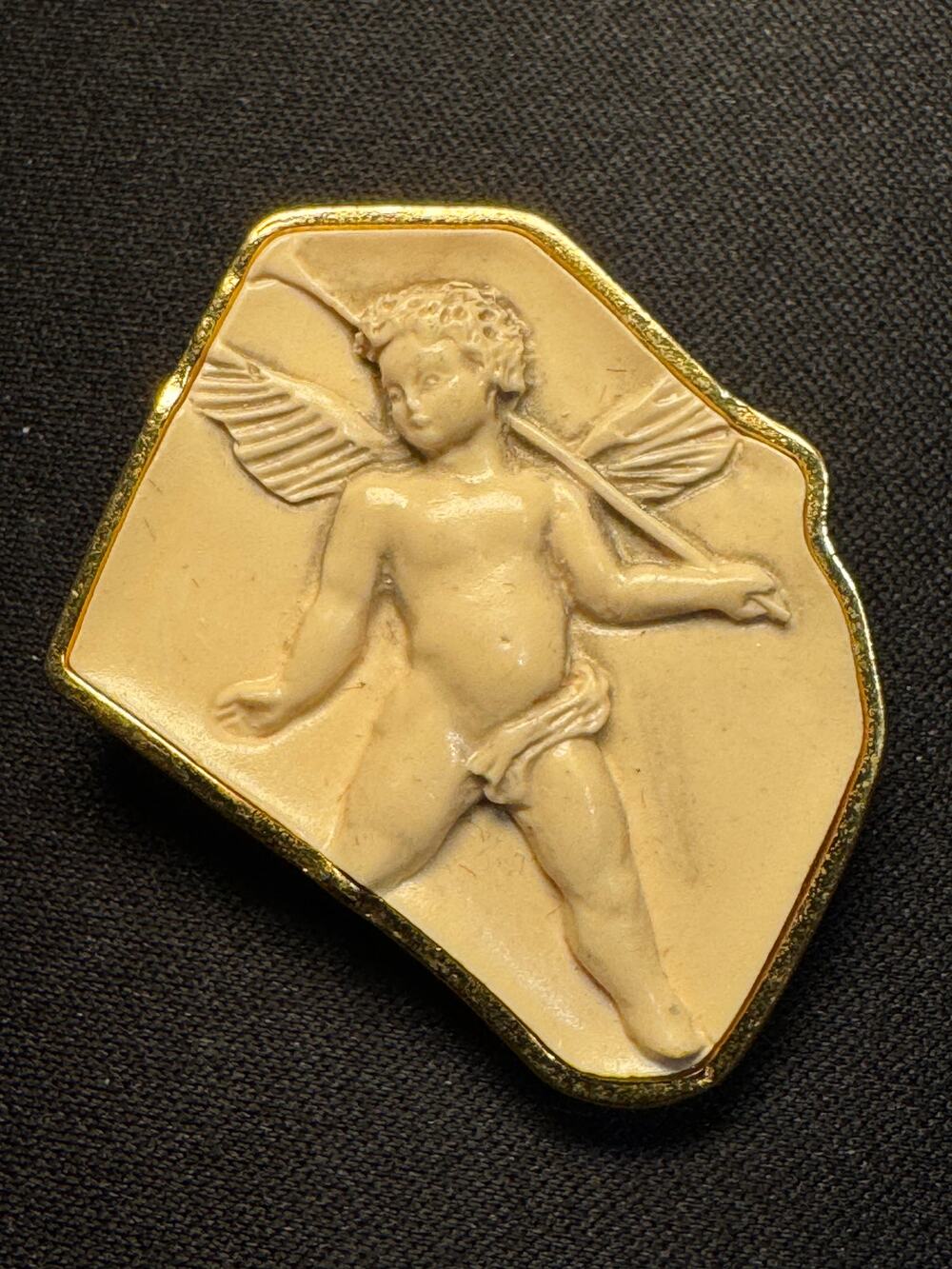 Vintage Cherub Cameo Vatican Library Collection Brooch Signed
